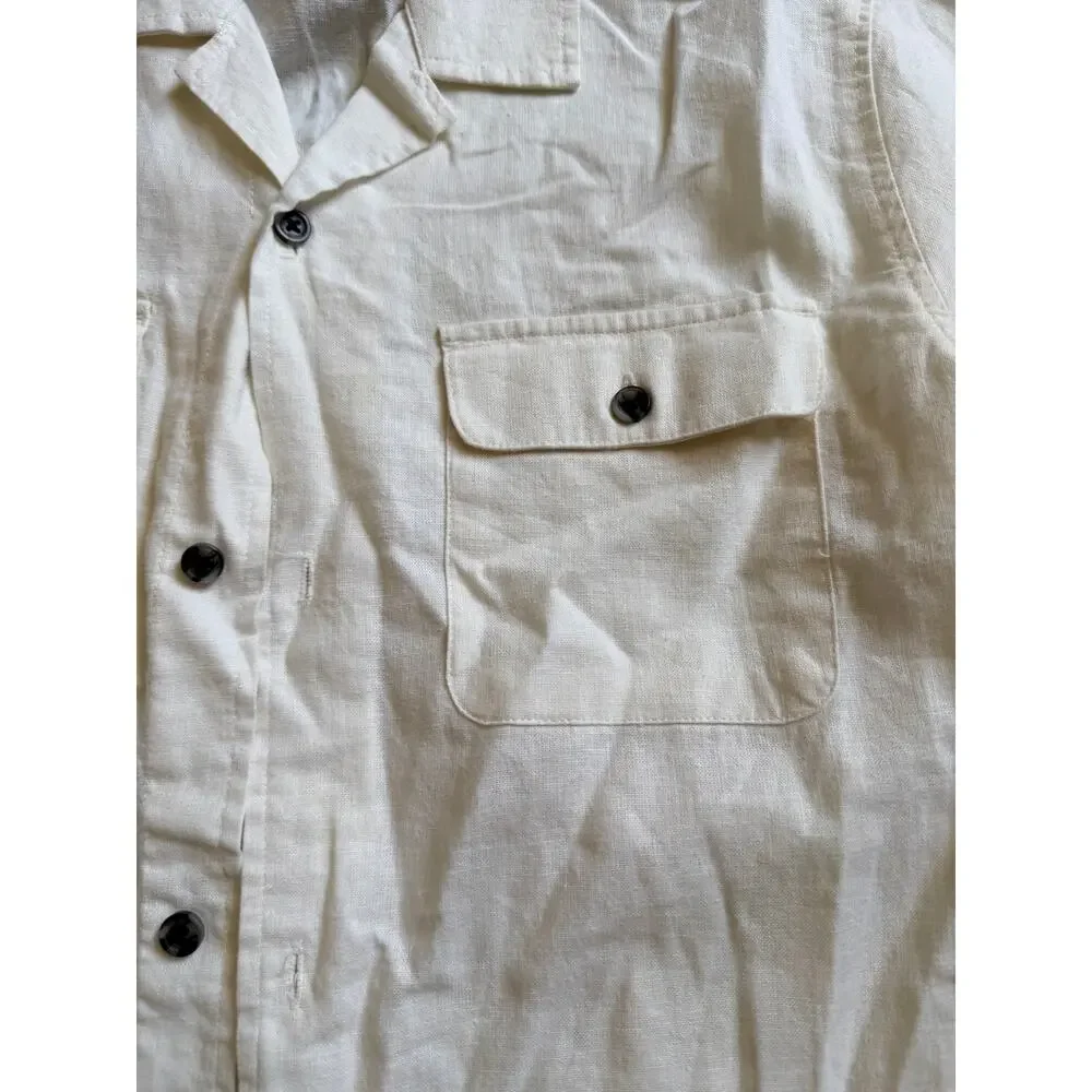 Old Navy Boys' White Linen Blend Button-Down Shirt XL